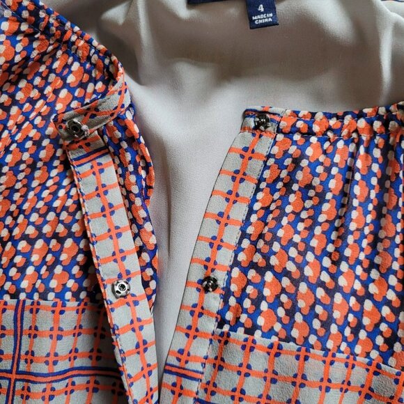 Madewell dress peasant silk sheer mini boho summer retrogrid pattern blue orange - Picture 16 of 16